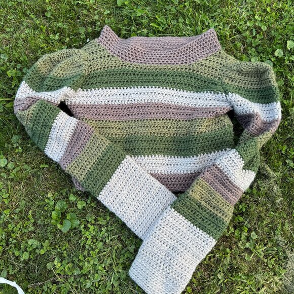 Poof Sleeve Knit Striped Sweater - Picture 1 of 2